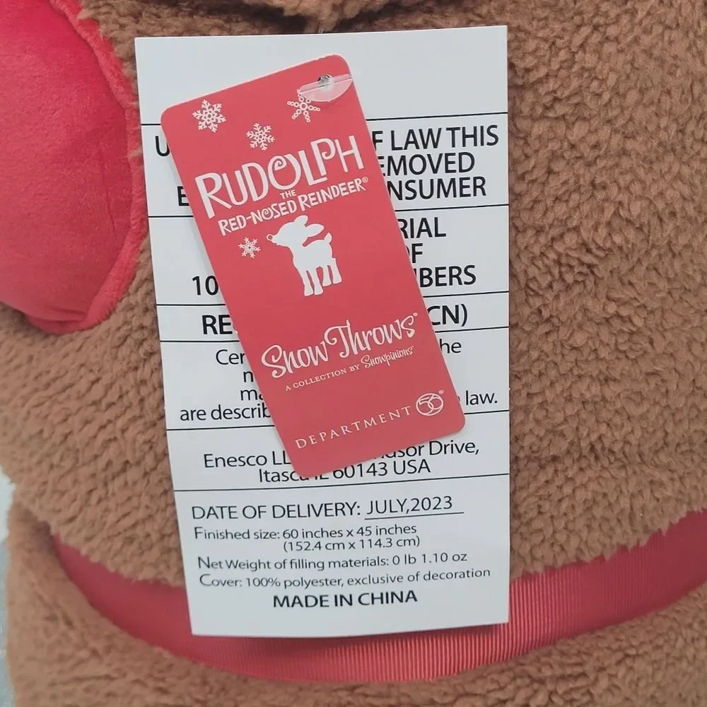 Snowpinions Rudolph the Red Nosed Reindeer Throw Blanket Portable Handle New OOS